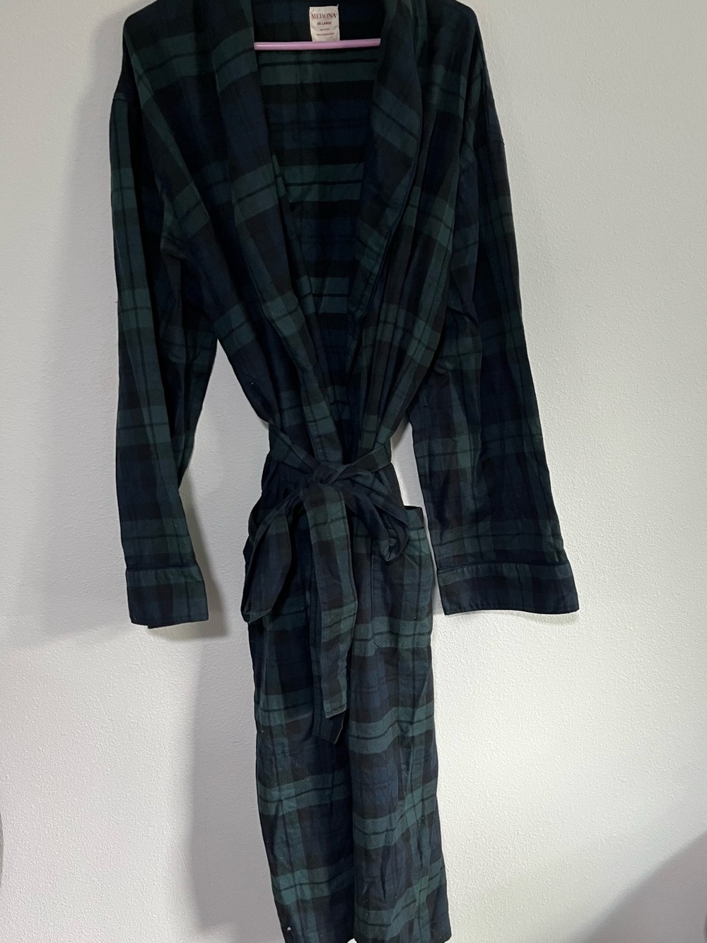 Merona Navy and Dark Green Plaid Long Robe with Tie Waist - Picture 2 of 6